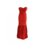 A Lynda Parry red satin strapless fishtail cocktail dress