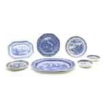 An early 19th century English blue and white meat plate,
