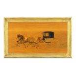 Marquetry panel depicting a coach being pulled by two horses