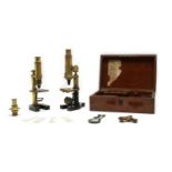 A 19th century brass monocular microscope by Hartnack and Prazmouski, Rue Bonaparte, Paris,