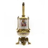 A Continental porcelain and gilt metal table lamp