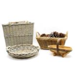 An insulated wicker picnic or wine basket,