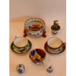 A selection of miniature cabinet ceramics and bijouterie; to include a Samson-style three-legged