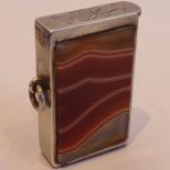 An unusual Edwardian silver vesta case with transparent and figured agate sides; assayed for