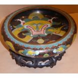 A good late 19th/early 20th century Chinese circular cloisonné bowl; decorated with five clawed