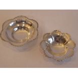 Two hallmarked silver flower-head-shaped bon bon dishes (the larger 16cm in diameter)