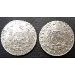 Two silver Spanish dollars (aka 'pieces of eight' and 'pillar dollars' ) believed to have been