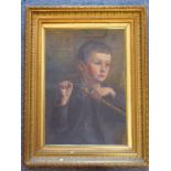 A late 19th/early 20th century oil on artist's board half-length portrait study of a young boy in