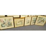 Five decorative limited edition Hogarth-framed and glazed coloured engravings: 'Wife and No