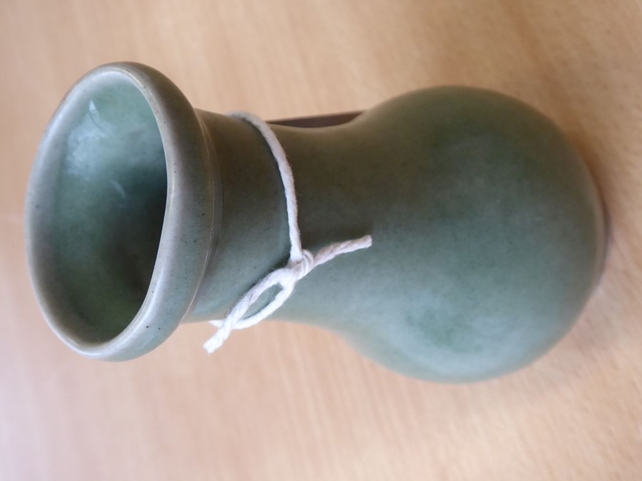 A Chinese Southern Song period small celadon glaze bottle vase; the lip above a slightly tapering - Image 5 of 16