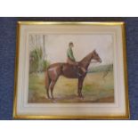 LAWRENCE EAST (20th C.), a gilt framed and glazed watercolour heightened with body colour equestrian