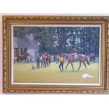 NEIL CAWTHORNE (1936) a gilt-framed oil on canvas study 'After the Race - Newmarket July Course',