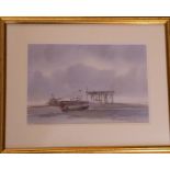 DENNIS JOHN HANCERI (b. 1971 - Wapping Group), a gilt-framed and glazed watercolour study of boats