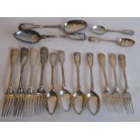 Mixed 19th century double-struck King's pattern flatware engraved with armorials; 15 pieces with