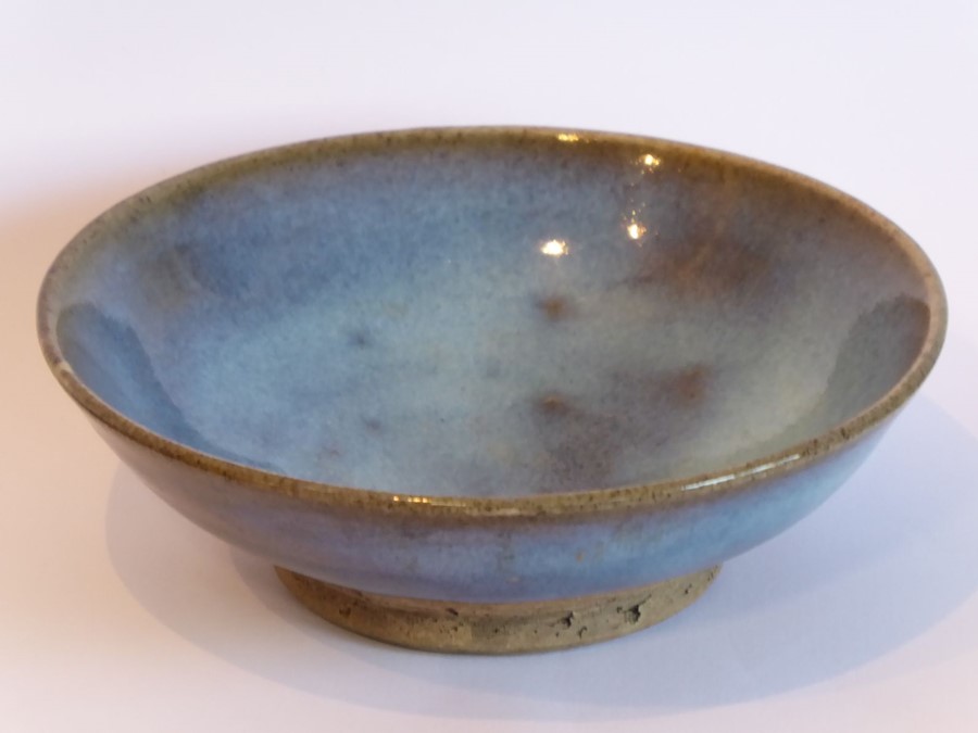 A Chinese Yuan/Ming Junware circular dish; sky-blue glaze raised on unglazed circular foot (12.5cm - Image 2 of 4