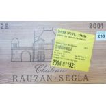 A wooden case of twelve bottles of Château Rauzan Segla 2001