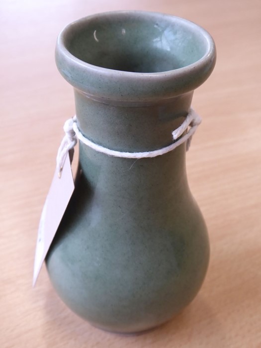 A Chinese Southern Song period small celadon glaze bottle vase; the lip above a slightly tapering - Image 11 of 16