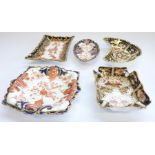 Five Royal Crown Derby trinket trays: Square, 986, 2712-1900; Slim oval – 4.75in, 2712-1895;