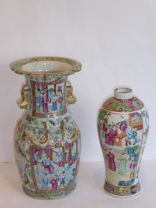 A 19th century Chinese porcelain Canton vase typically hand-decorated with figures in the famille - Image 2 of 2