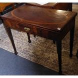 An unusual George III period fold over top mahogany tea table, unusual oval crossbanding in rosewood