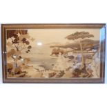 A large mid-20th century 'Sorrento' marquetry plaque depicting a coastal scene with harbour and