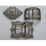 Three Art Deco period steel buckles set with paste stones, the largest butterfly-shaped example 10.