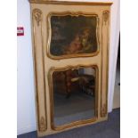 A French cream-painted and gilt-highlighted trumeau (probably early 20th century), the cartouche-