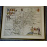 JOHANNES BLAEU, a mid-17th century hand-coloured map engraving of Gloucestershire; published in 1645