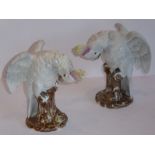 A pair of late 19th century German porcelain models of parrots in the Meissen style; both with