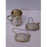 A miniature hallmarked silver tankard (assayed Birmingham early 20th century) together with two