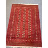 A hand knotted Pakistan Bokhara rug having "elephant's foot" pattern to the central rectangle in the
