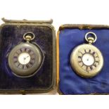 Two late 19th / early 20th century lady's silver (marked 0.940) half-hunter pocket watches, each