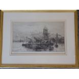 W.L. (WILLIAM LIONEL) WYLLIE (1851-1931), a gilt framed and glazed monochrome etching, dockside