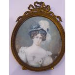 An early 20th century oval gilt-framed shoulder-length portrait miniature; after the original