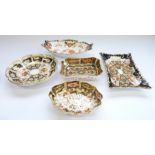 Five Royal Crown Derby trinket trays: Small salver, 1962?, 6284-1904; Rectangular, 1800 – 3.5in,