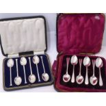 Two sets of six hallmarked silver teaspoons (cased, one case badly damaged and in need of repair)