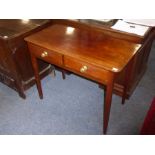 A late 18th century, George III period, mahogany side table; slightly overhanging top above two