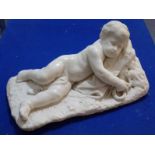 A fine early/mid 19th Century Italianate white Carrara marble sculpture, naked cherubic figure