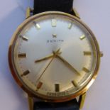 A circa 1960s gentleman's dress wristwatch (minus winding crown); gold-plated case and steel back,