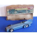 A 1930s American tinplate model of the Blue Bird with its original box reading 'Captain Campbell's