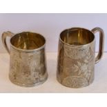 A small, late 19th century, hallmarked silver christening mug with engraved inscription dated 1892