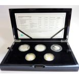 A cased set of five Royal Mint silver proof coins