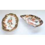 Two Royal Crown Derby trinket trays: Oyster 4in, 2649-1899 and 8-sided shell oblong 4.5in, 2649-1912