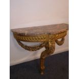 A 19th century (in 18th century style) bow-fronted marble-topped giltwood console table in neo-