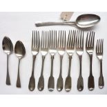 Various 19th century hallmarked silver dinner forks (a set of four and three others) together with