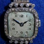A lady's Art Deco period/style dress wristwatch; the interior of the square case marked 'Platinum'