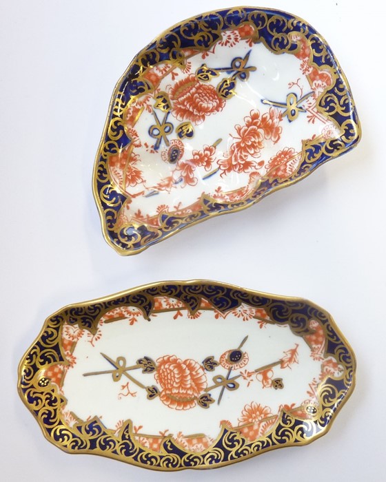 Two Royal Crown Derby trinket trays: Oyster 4in, 2649-1899 and 8-sided shell oblong 4.5in, 2649-1912 - Image 2 of 2