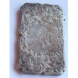 A small 19th century hallmarked silver card case; the cartouche engraved with a lone fisherman below