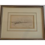 FRANK HENRY MASON RI., RBA (1876-1965), a gilt framed and glazed pencil sketch of a rowing boat with