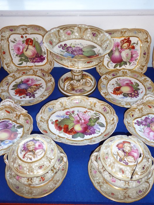 A fine early 19th century Coalport Feltspar porcelain dessert service comprising four square dishes, - Image 4 of 45